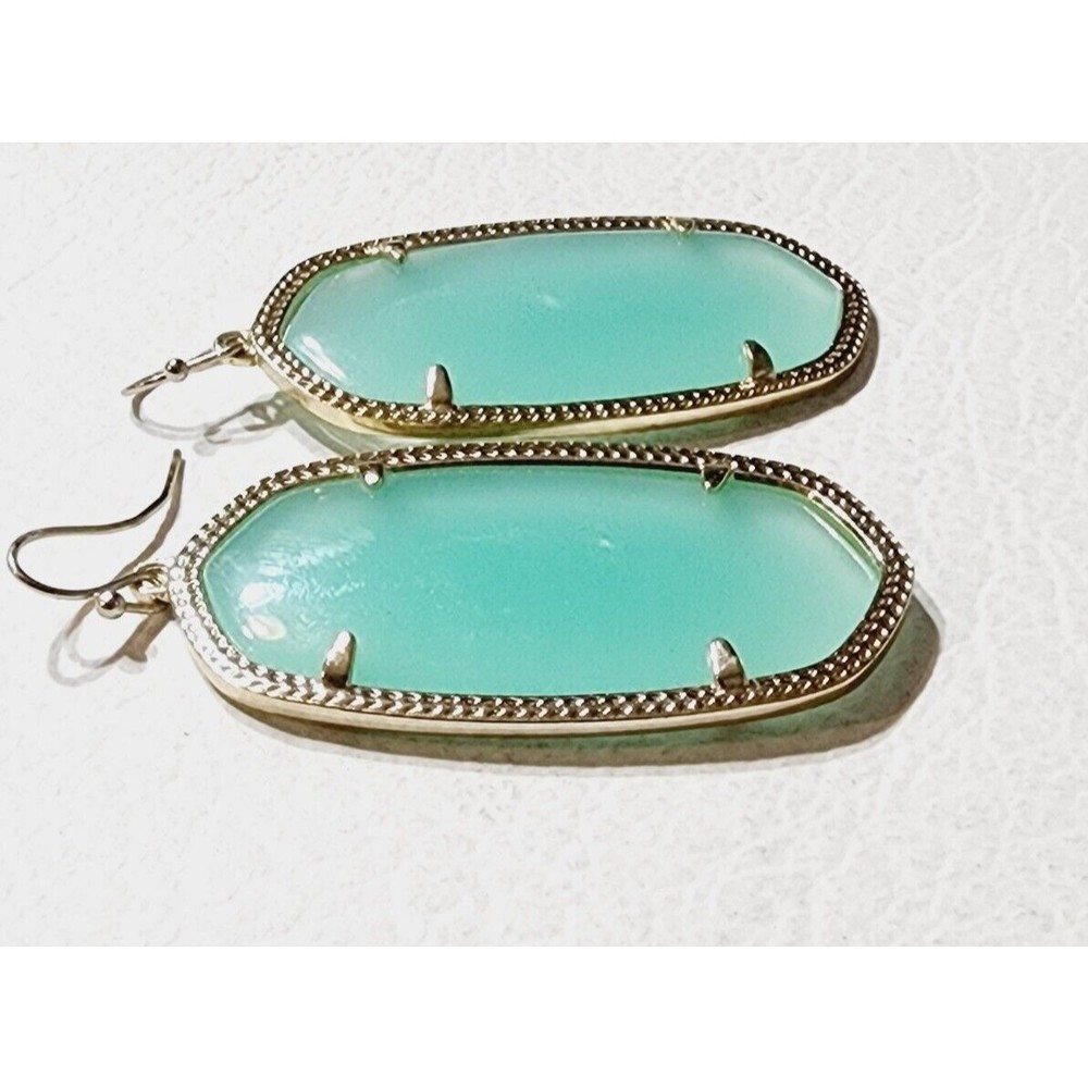 KENDRA SCOTT Danielle Chalcedony Mint Glass Gold Drop Large Earrings - Picture 3 of 7